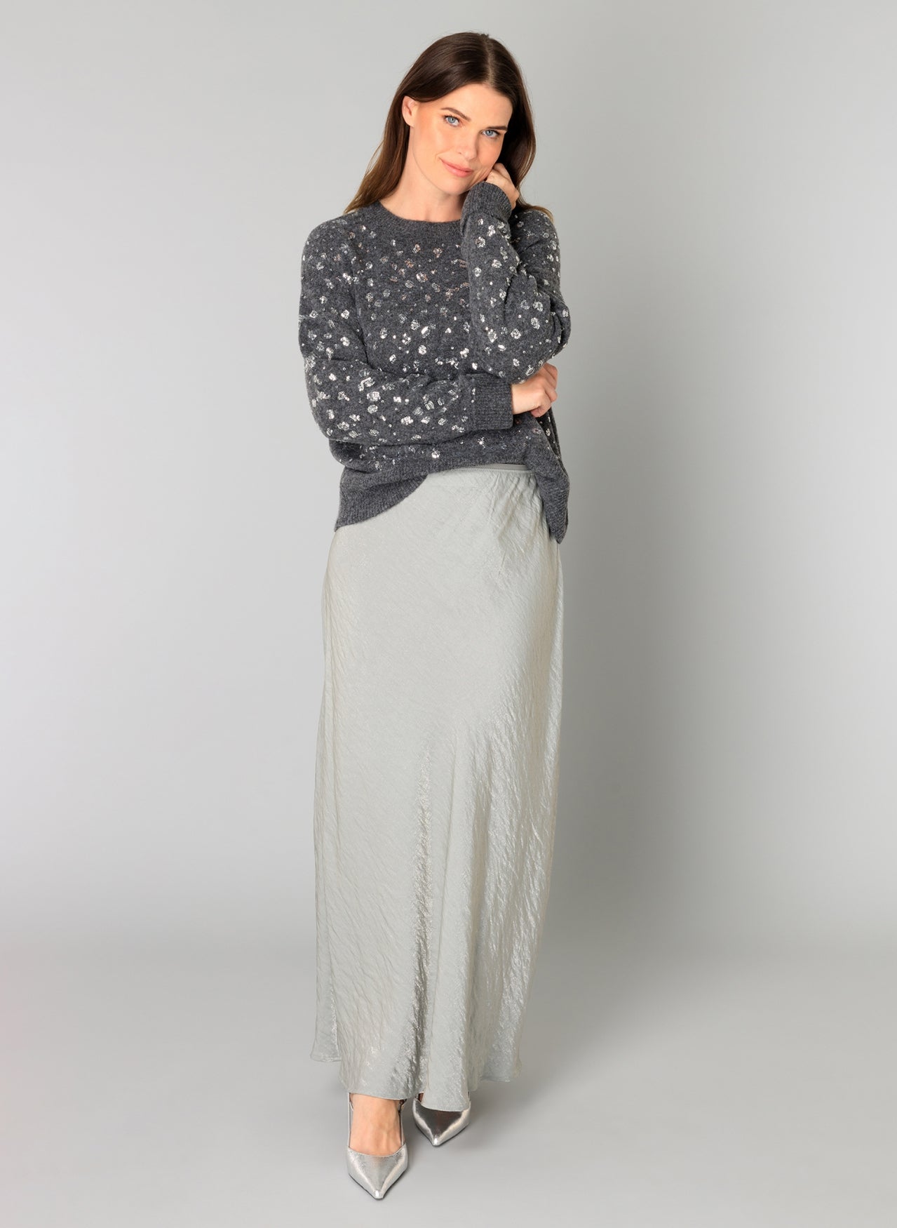 Yest Braelyn sparkle sweater in dark grey melange