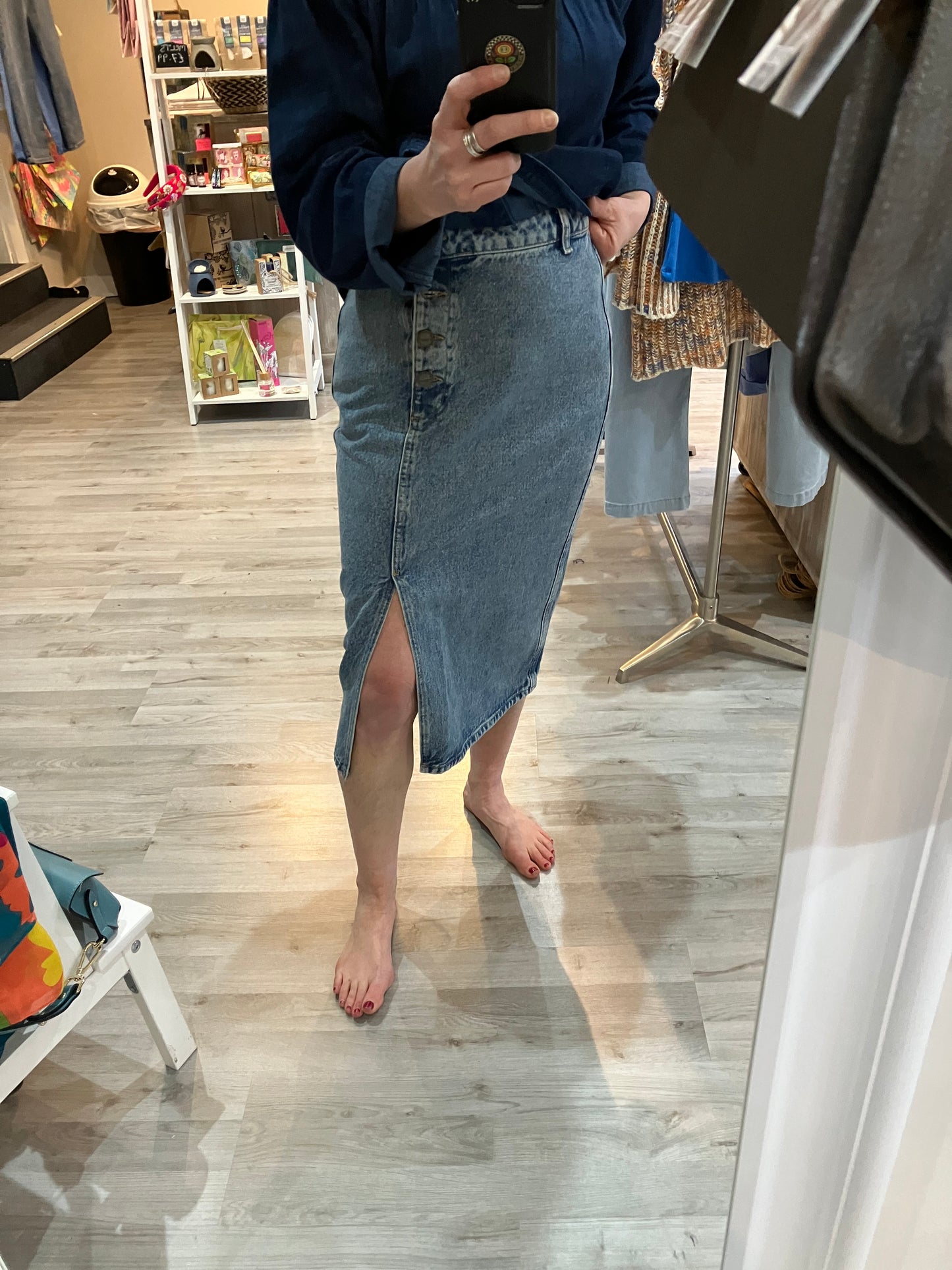 Yaya denim midi skirt with buttons and slit