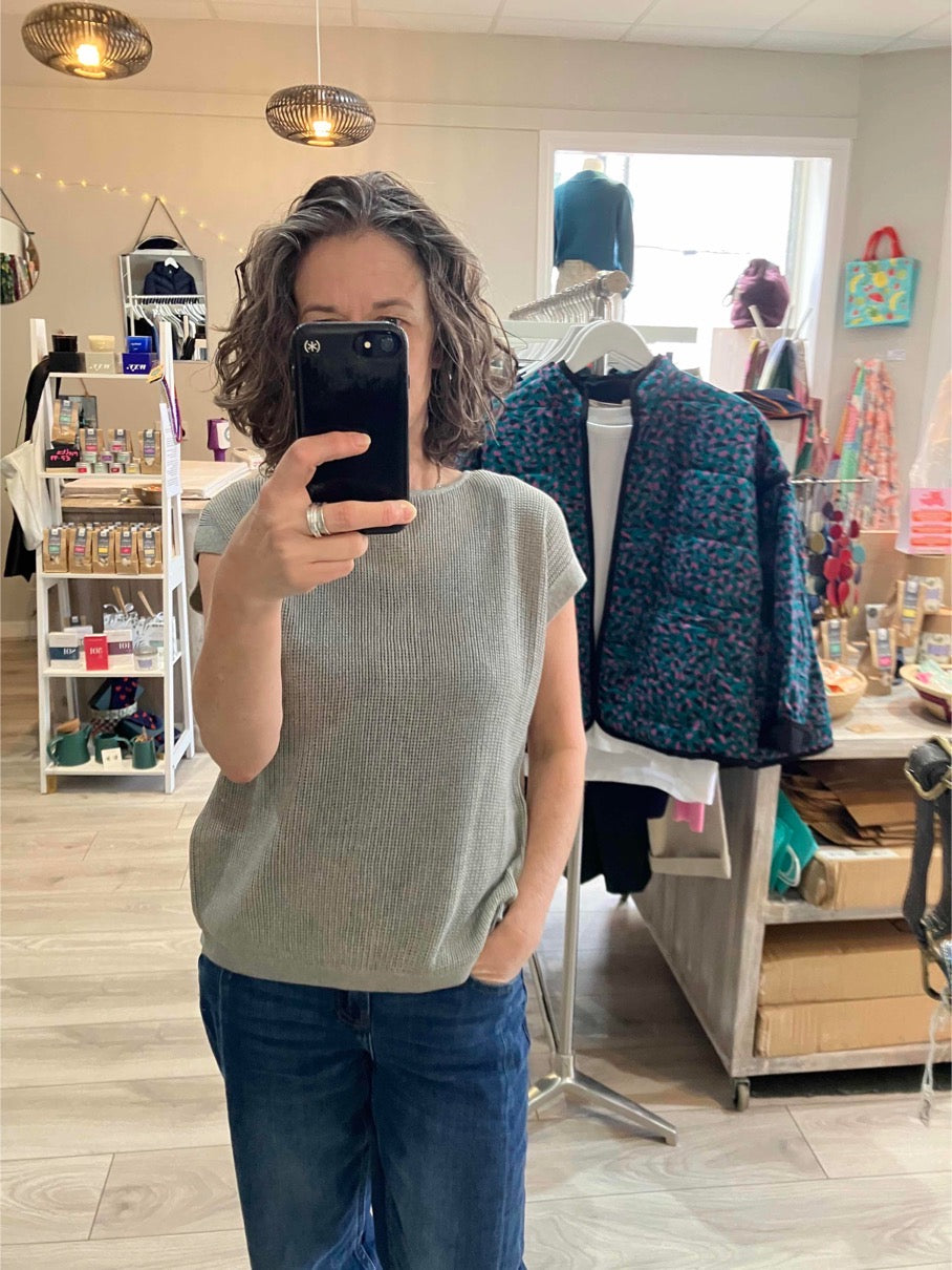 Yaya sleeveless knit top with button detail in brownish grey