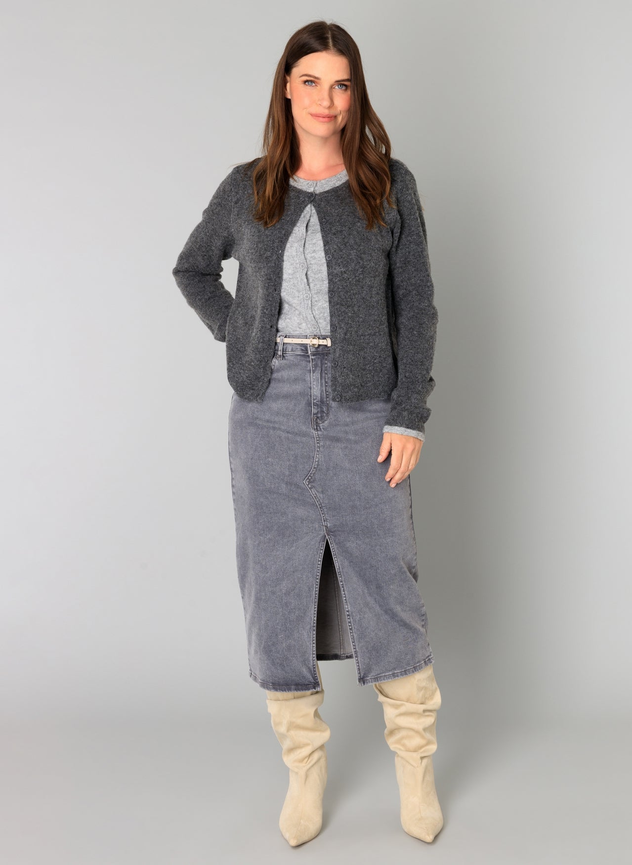 Yest Brandi layered cardigan in grey melange