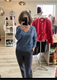 Yaya china blue melange v neck sweater