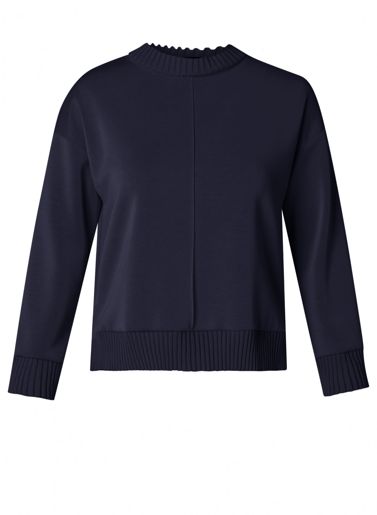Navy blue soft modal top with trim and cuff detail