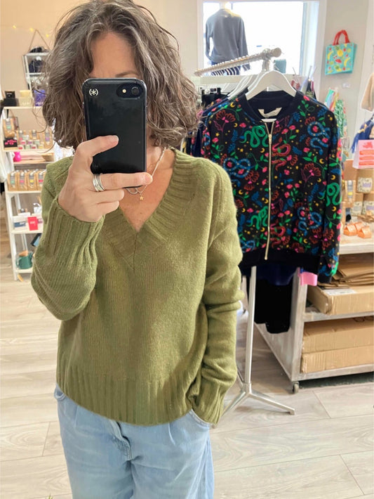 Lily & Me Woodchester sweater in moss green
