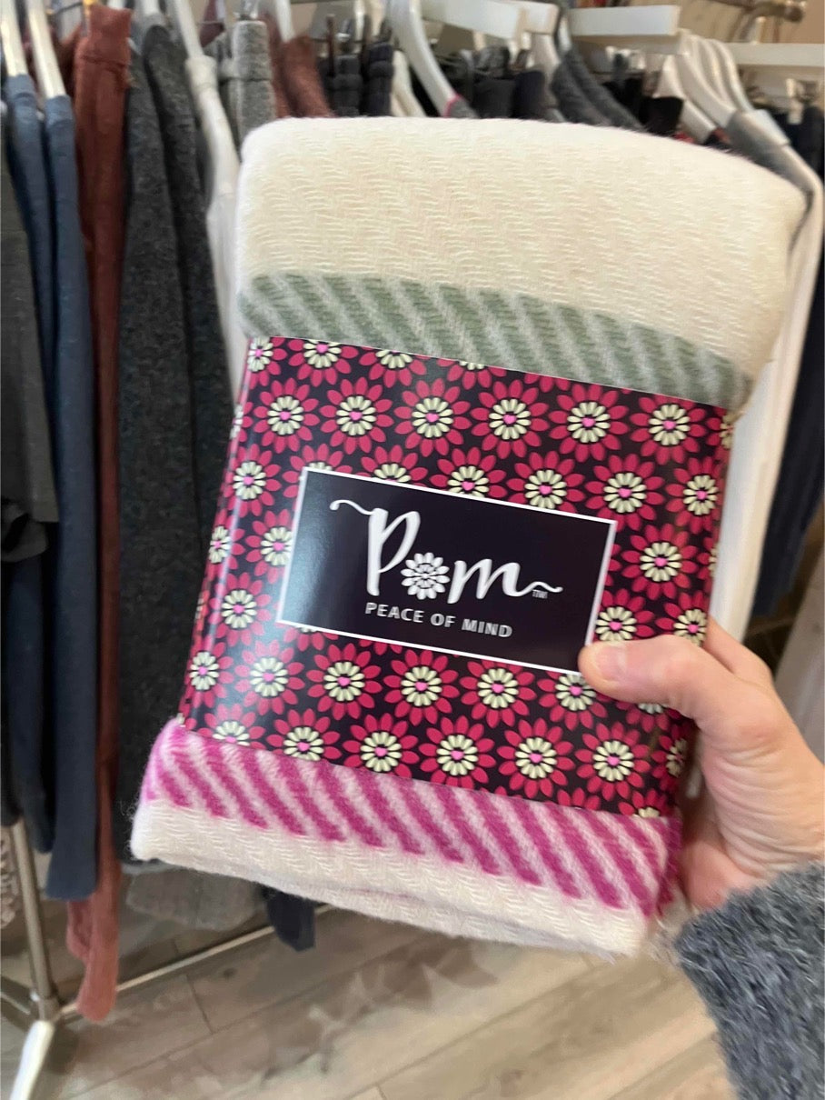 POM Cream, grey and pink twill striped scarf