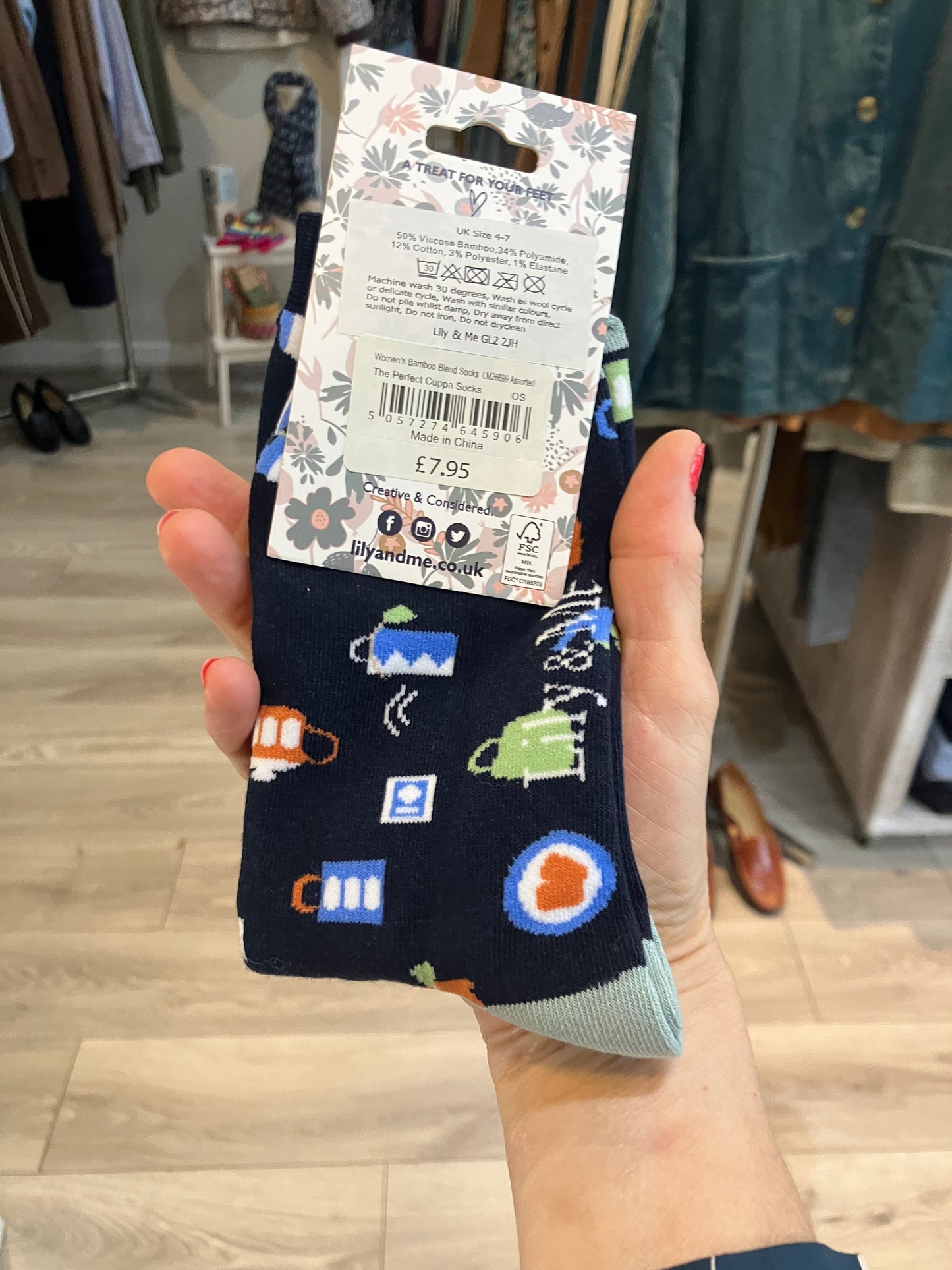 Lily & Me cup of tea socks