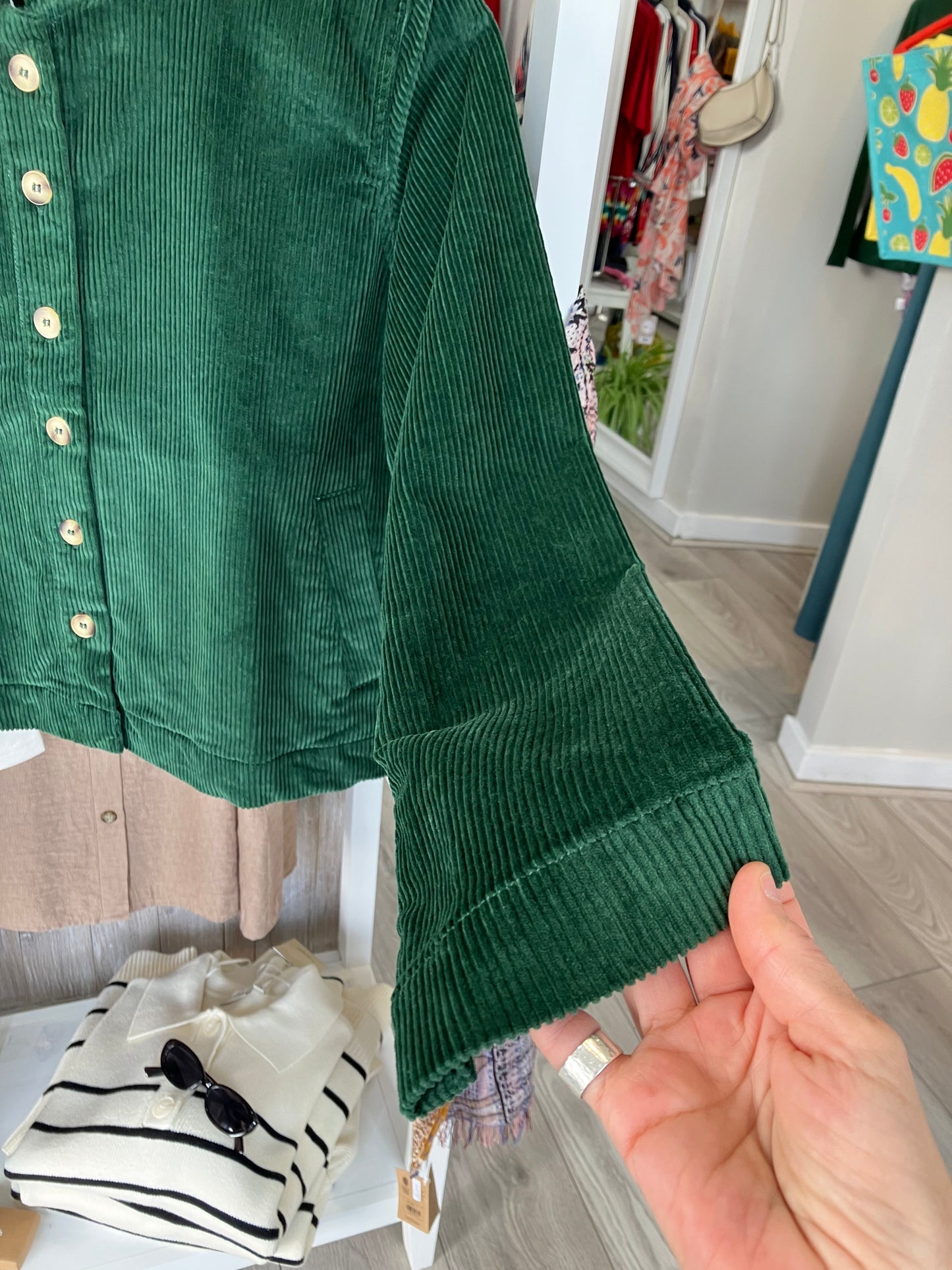 Lily & Me Rene cord jacket in pine green
