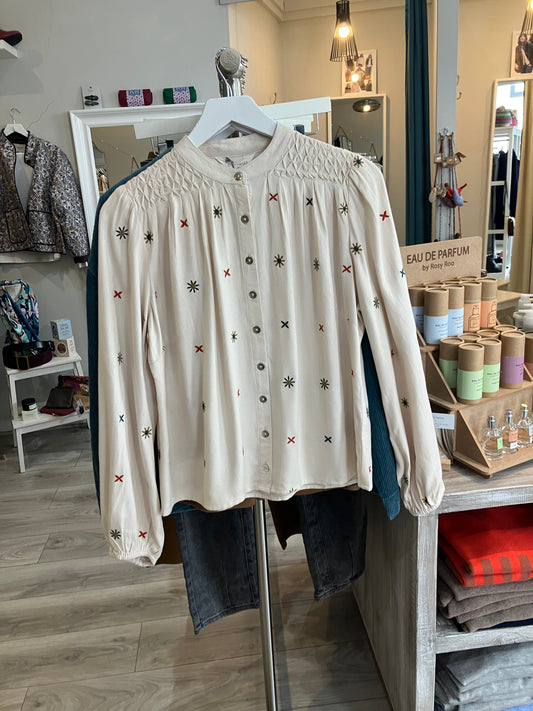 Nomads embroidered tuck detail shirt in wax