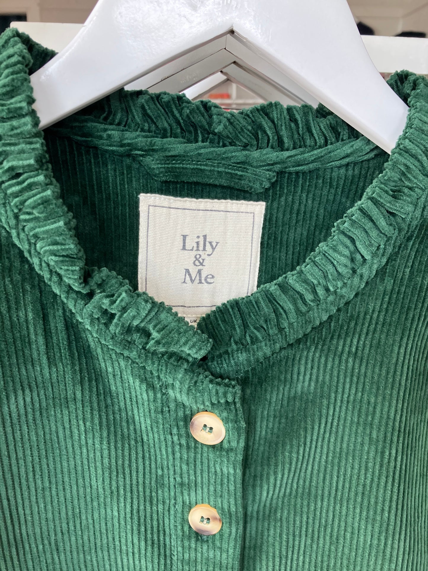 Lily & Me Rene cord jacket in pine green