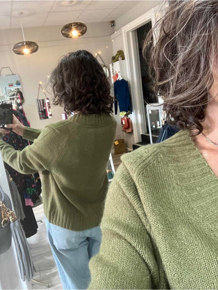 Lily & Me Woodchester sweater in moss green