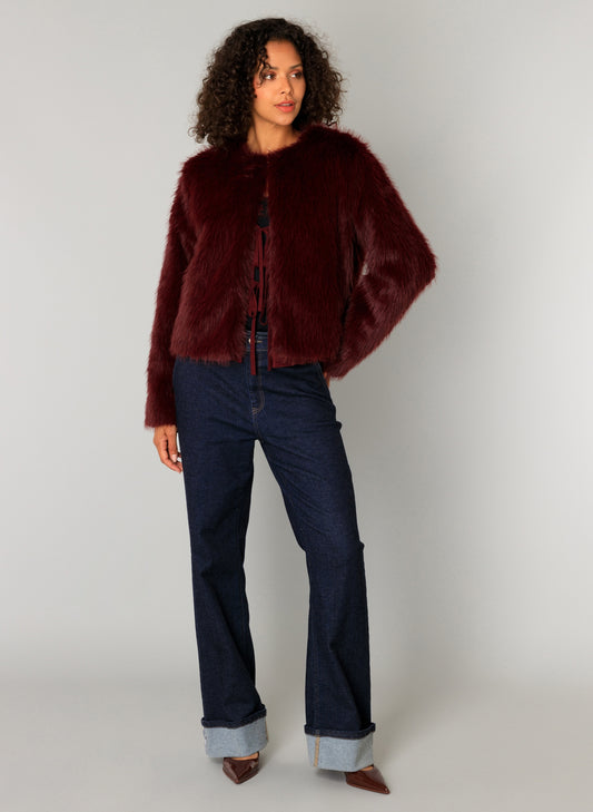 Yest Cloe faux fur jacket in wine