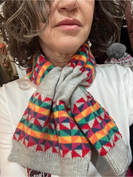 POM Grey and rainbow geometric pull through scarf