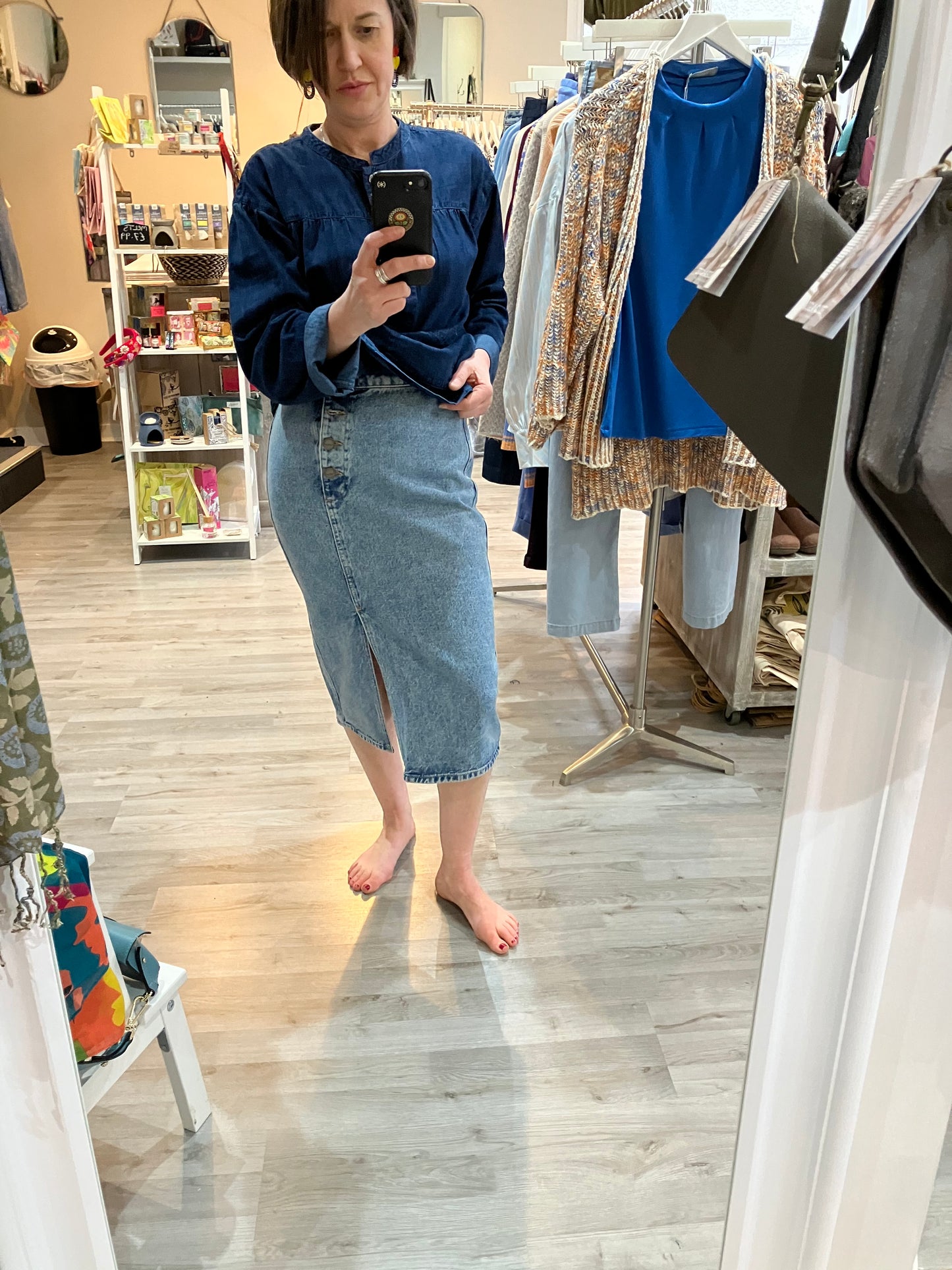 Yaya denim midi skirt with buttons and slit