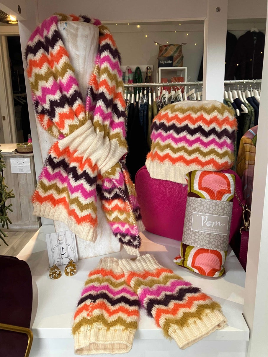 POM Autumnal brights viscose blend pull through scandi scarf