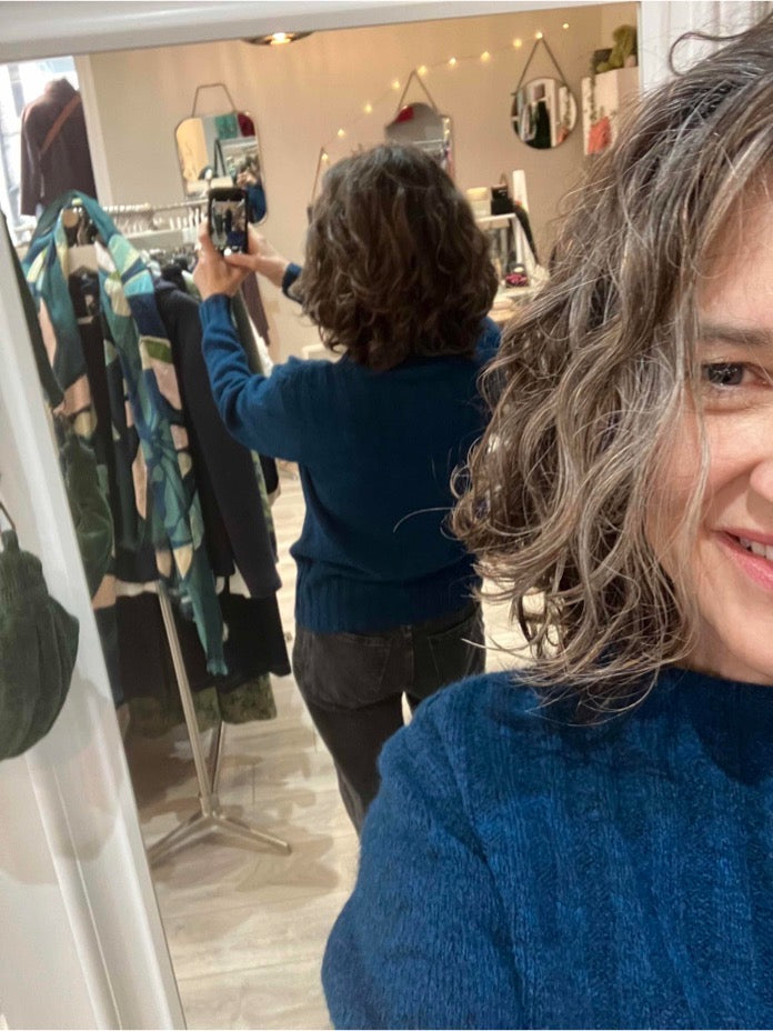 Paz Torras petrol blue with funnel neck and rib