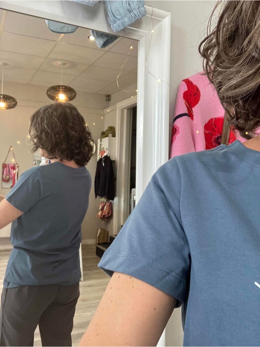 Fransa Enjoy tee in bering sea with white script