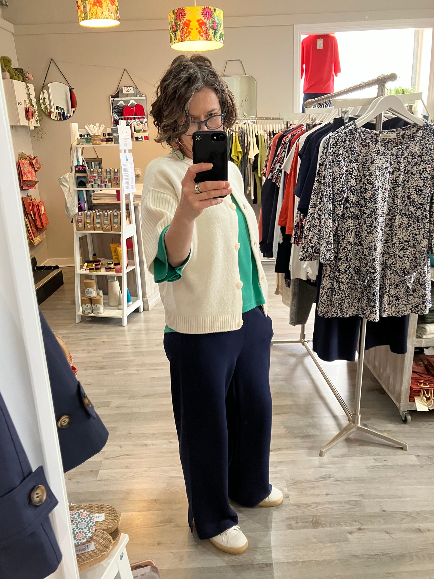 Yaya cardigan with wide short sleeve in off white