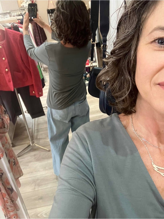 Yest Bulla v neck top in steel grey