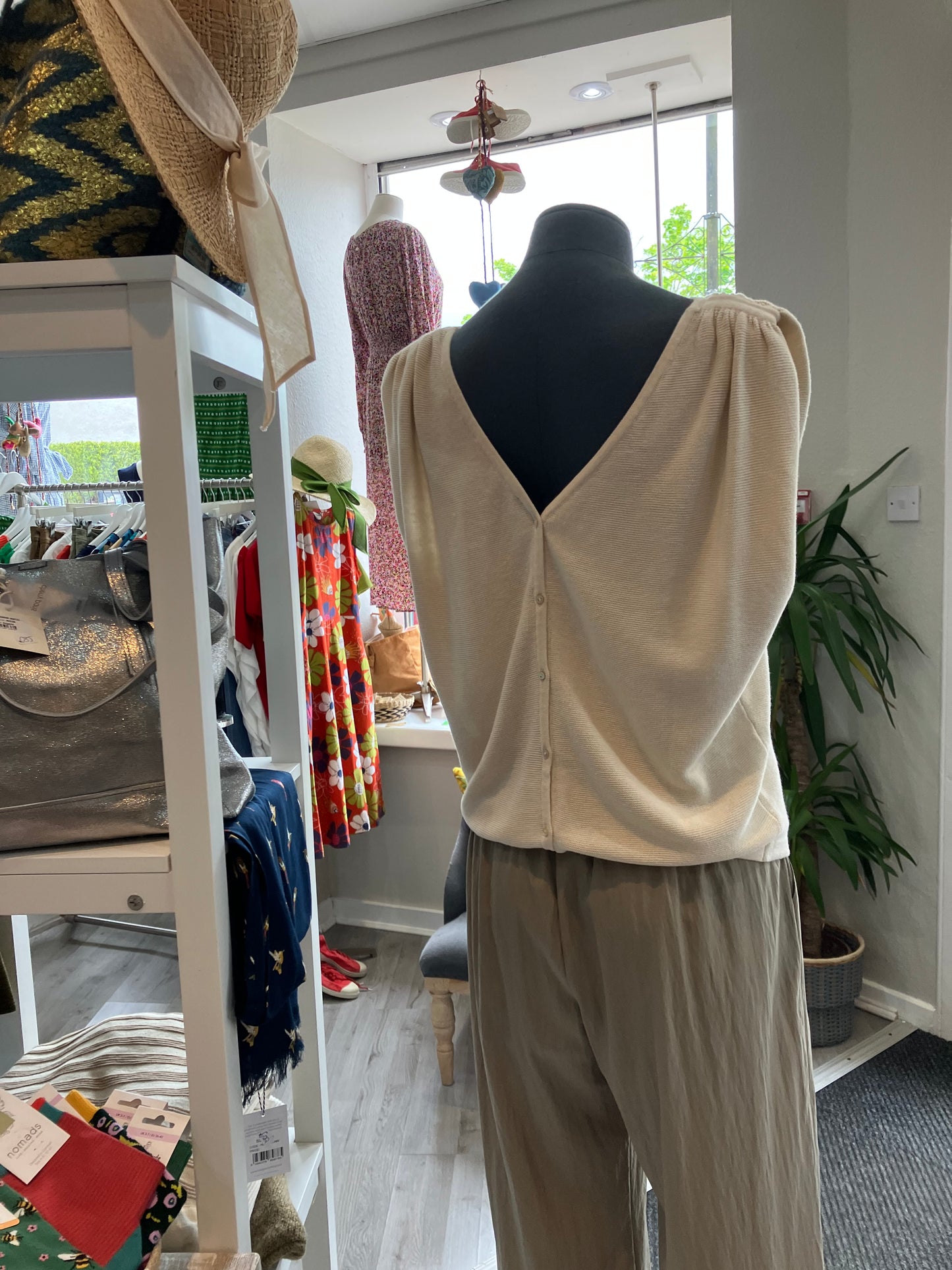 Yaya sleeveless sweater with buttons down the back in beige