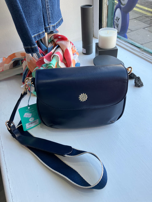 POM navy vegan leather shoulder handbag