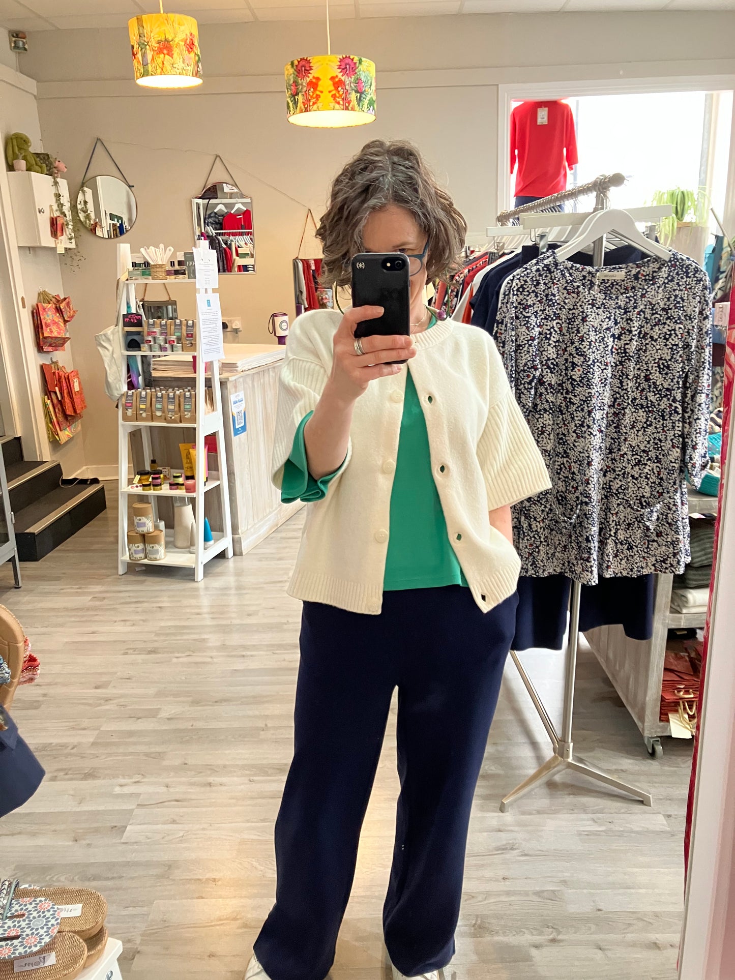 Yaya cardigan with wide short sleeve in off white