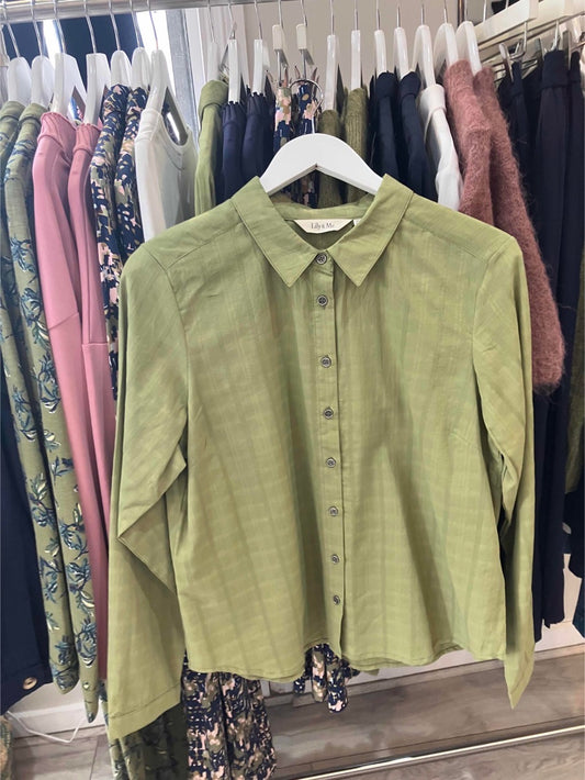 Lily & Me Patsy organic cotton shirt in moss green