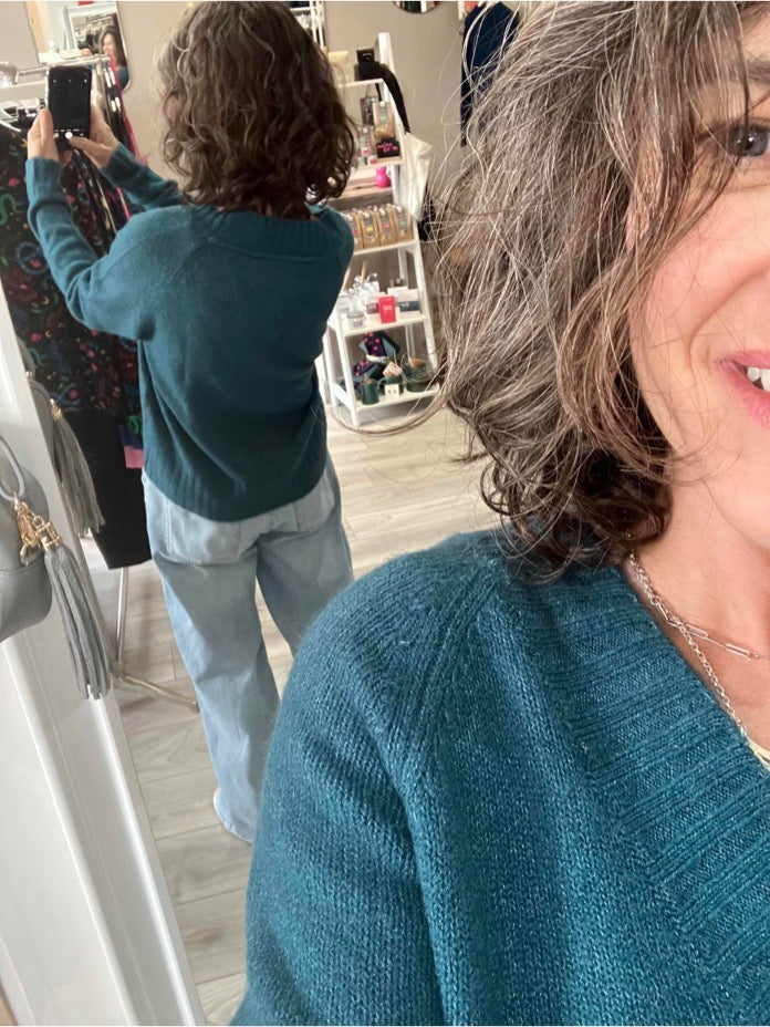 Lily & Me Woodchester sweater in petrol blue