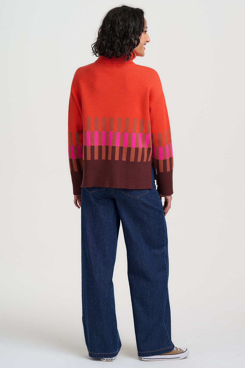 Sugarhill Brighton Serita roll neck in orange with pink and brown