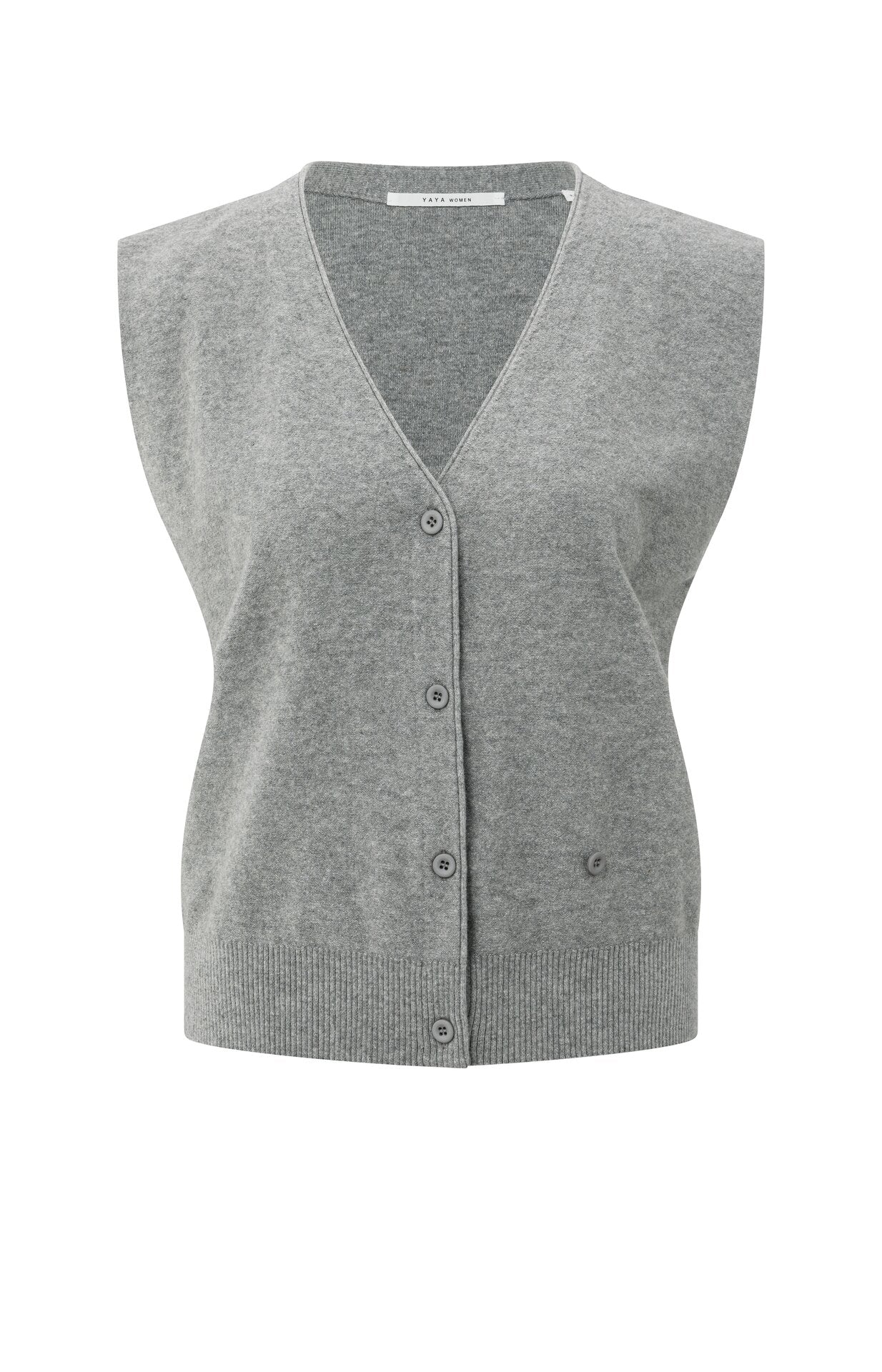 Yaya medium grey melange vest knit with button twist detail