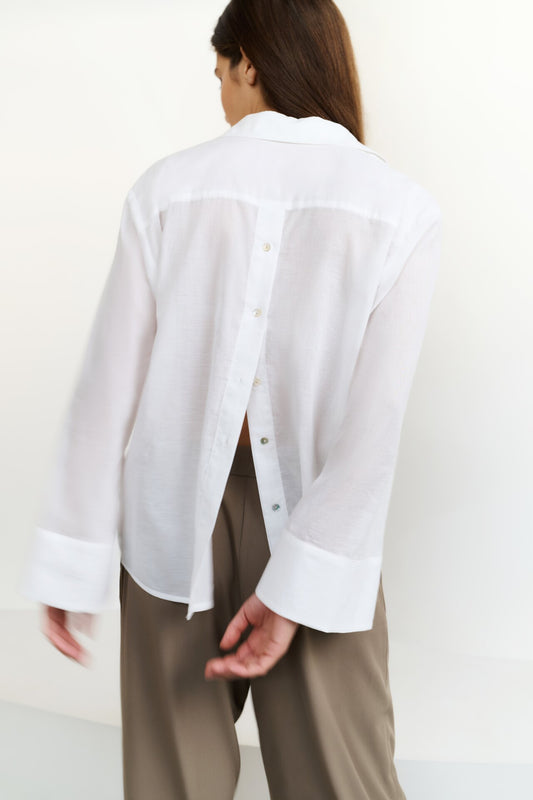 Yaya blouse with buttons on back in white
