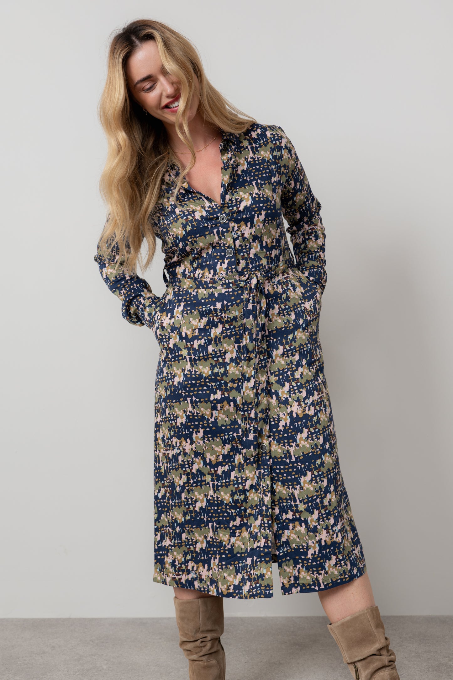 Lily & Me Anya midi shirt dress in clover