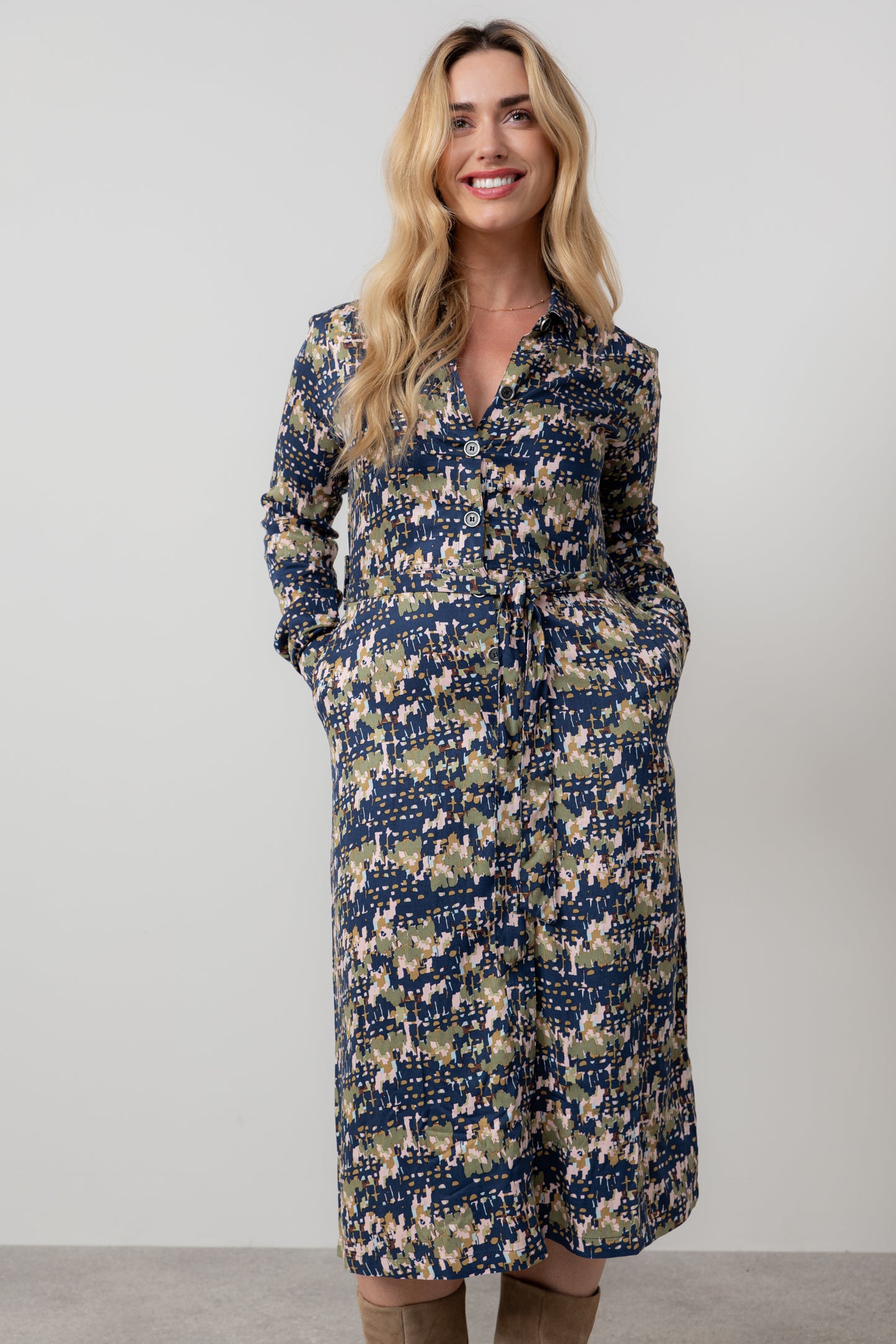 Lily & Me Anya midi shirt dress in clover