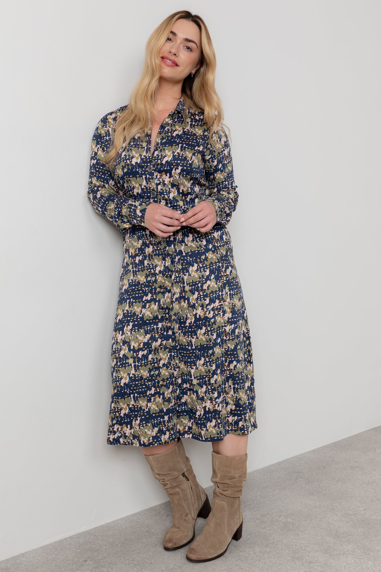 Lily & Me Anya midi shirt dress in clover