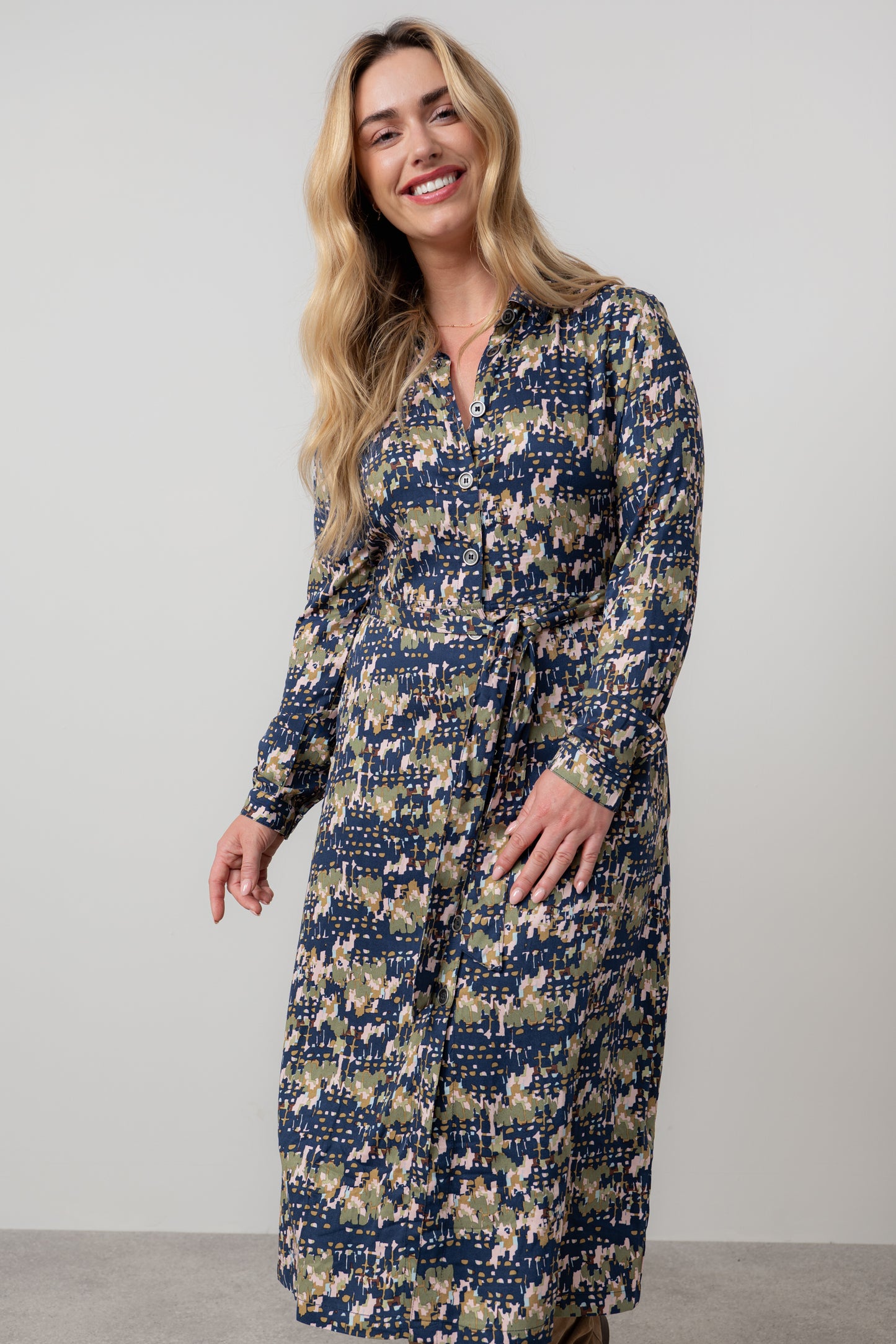 Lily & Me Anya midi shirt dress in clover
