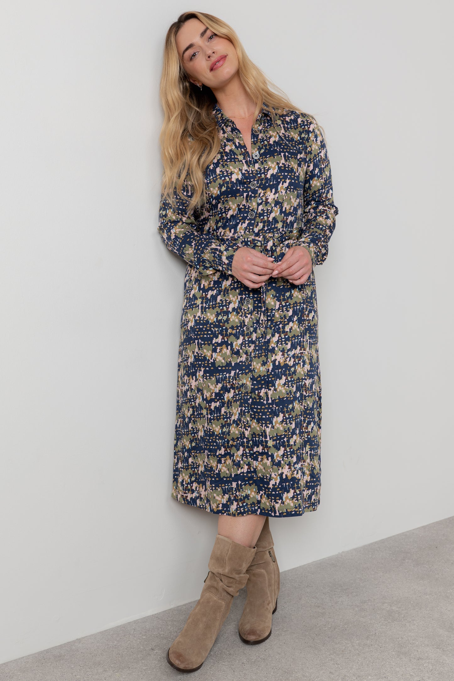 Lily & Me Anya midi shirt dress in clover