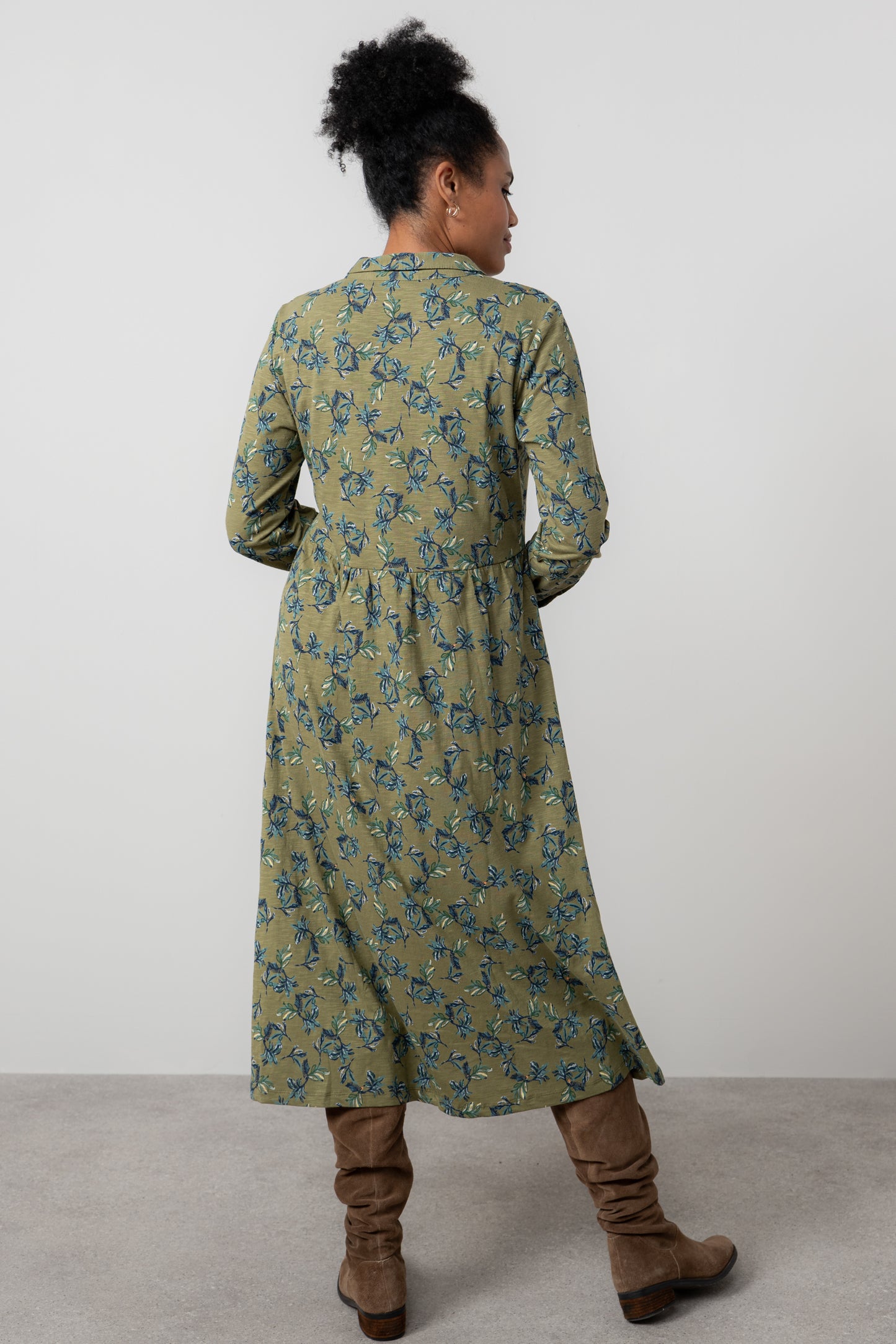 Lily & Me Seasons dress in foliage green pattern