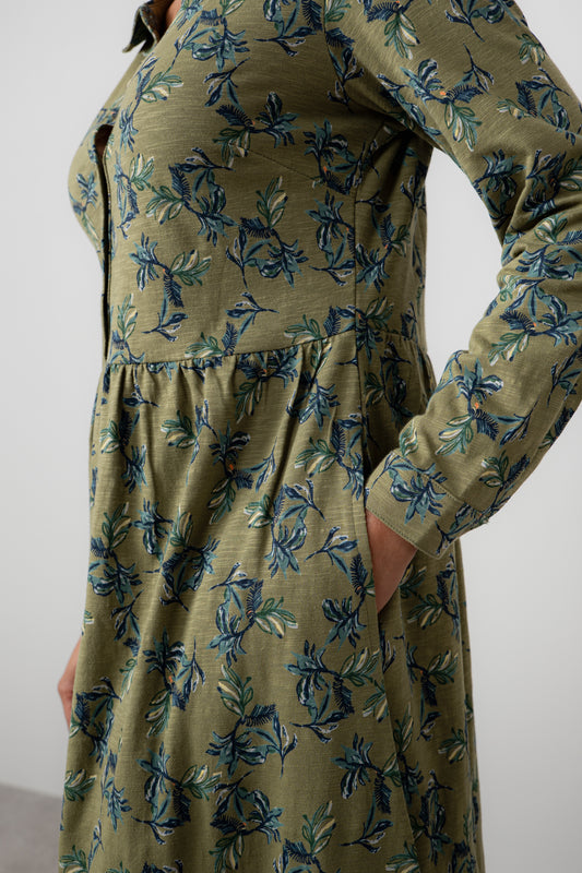 Lily & Me Seasons dress in foliage green pattern