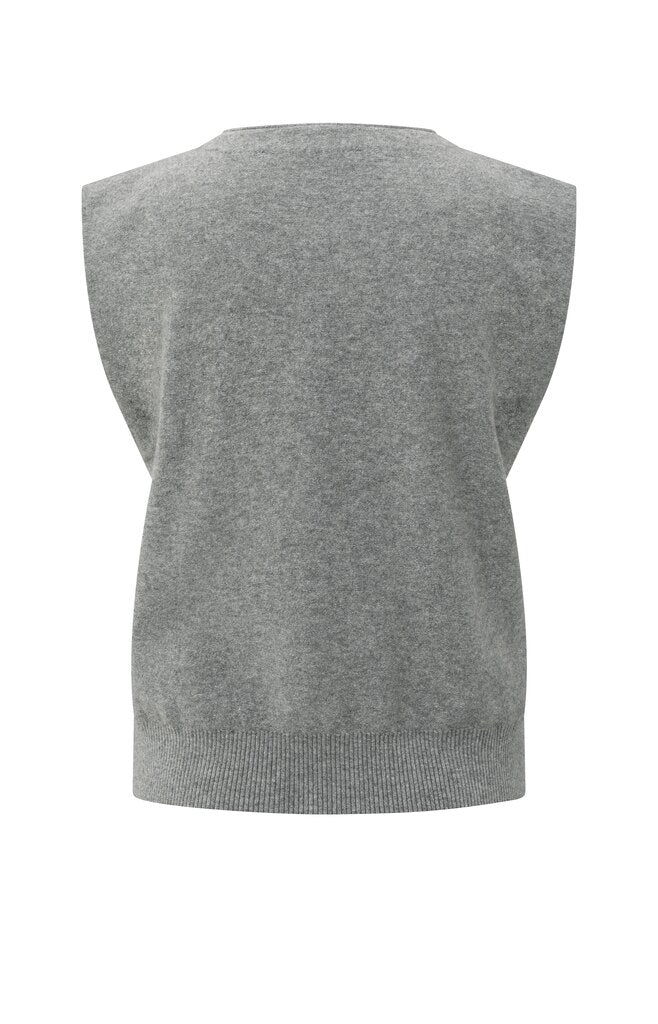 Yaya medium grey melange vest knit with button twist detail