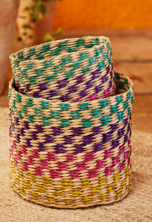 Seagrass set of two checked baskets