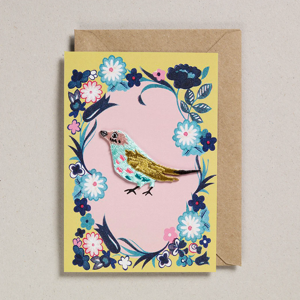 Petra Boase floral embroidered card with bird keepsake