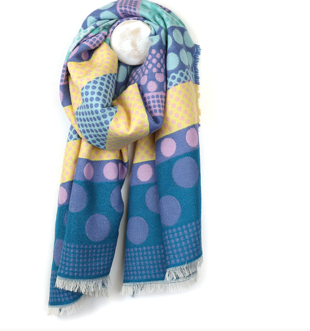 POM Reversible blue mix dot and stripe scarf