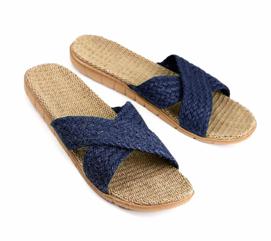 POM Sliders in navy with jute upper