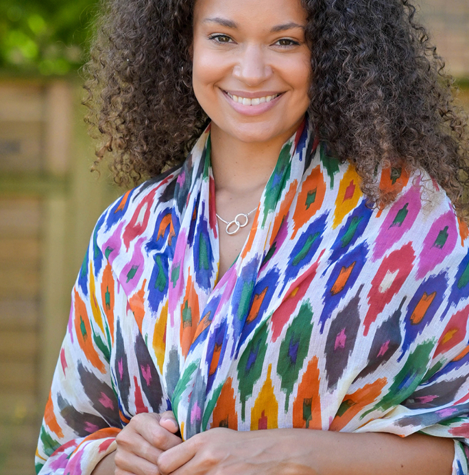 POM Ikat print organic scarf with tassels