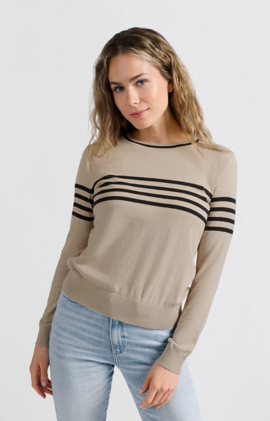 Yaya fine knitted striped sweater with long sleeve in hummus