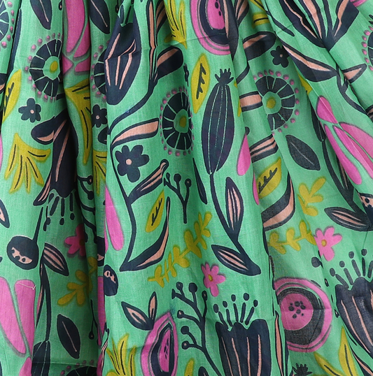 POM Organic Cotton green mix abstract meadow print scarf