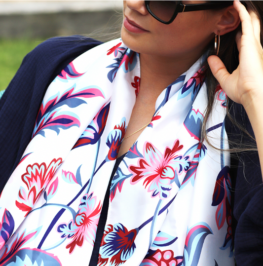 POM Silky blue and red floral scarf