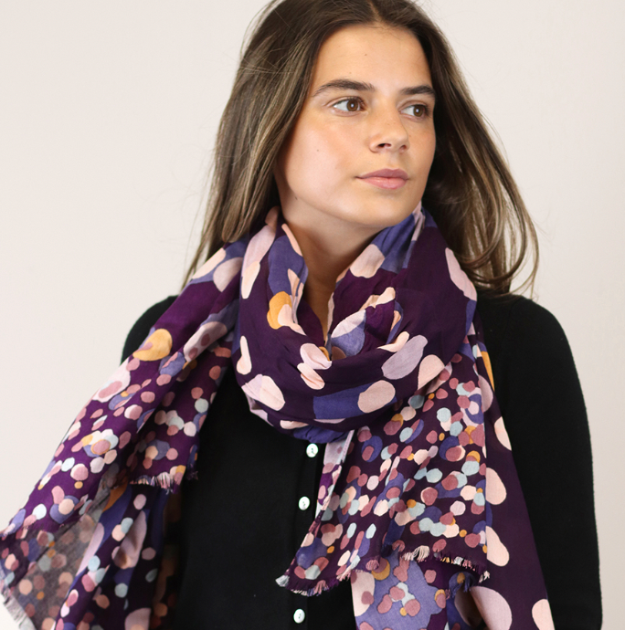 POM Purple mix gradient spotty scarf