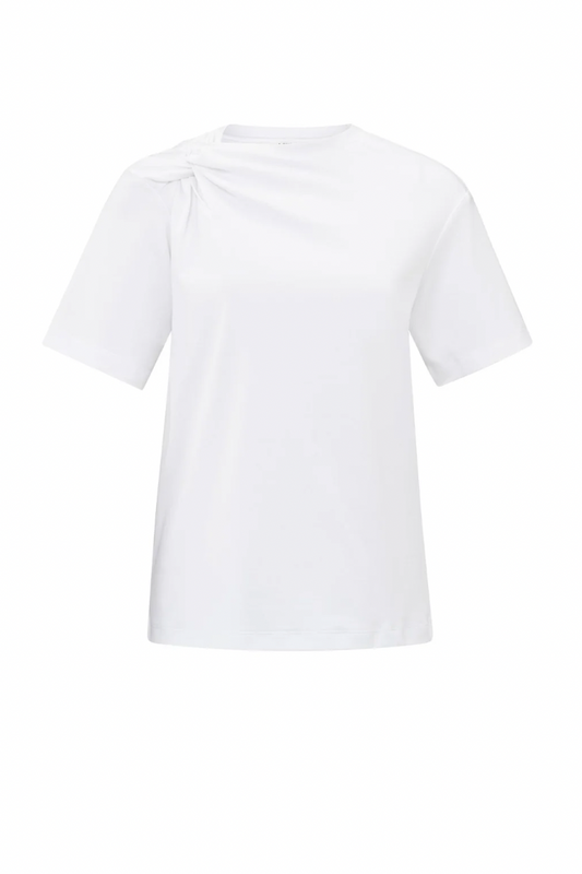 Yaya short sleeve white top with knotted neckline