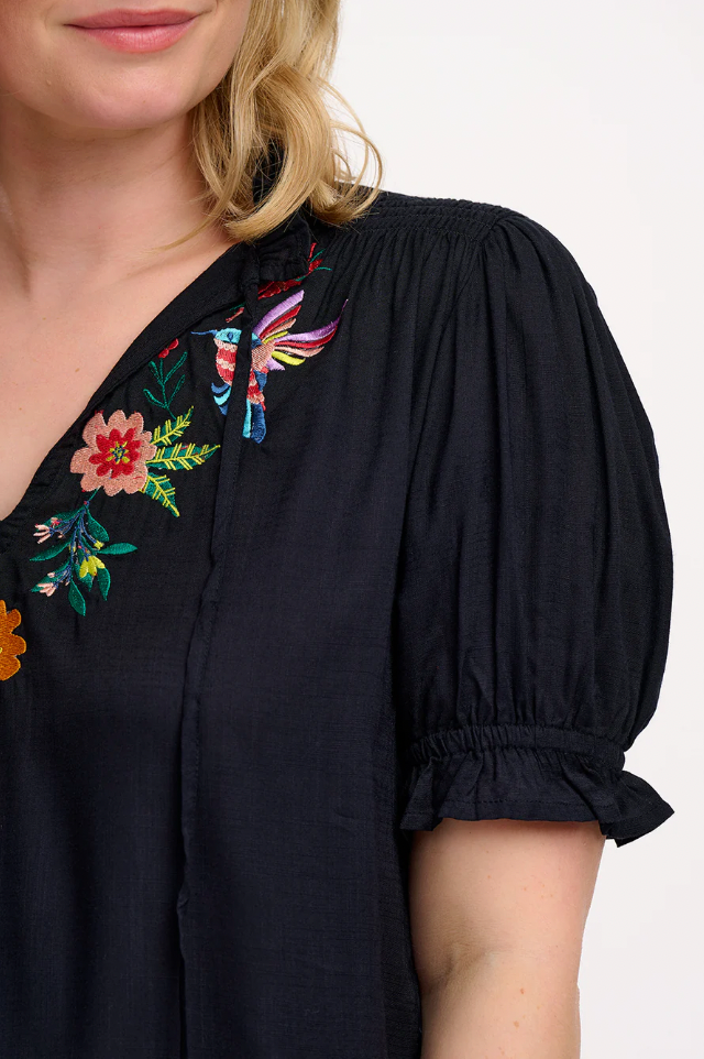 Sugarhill Brighton Angelique shirred top black tropical