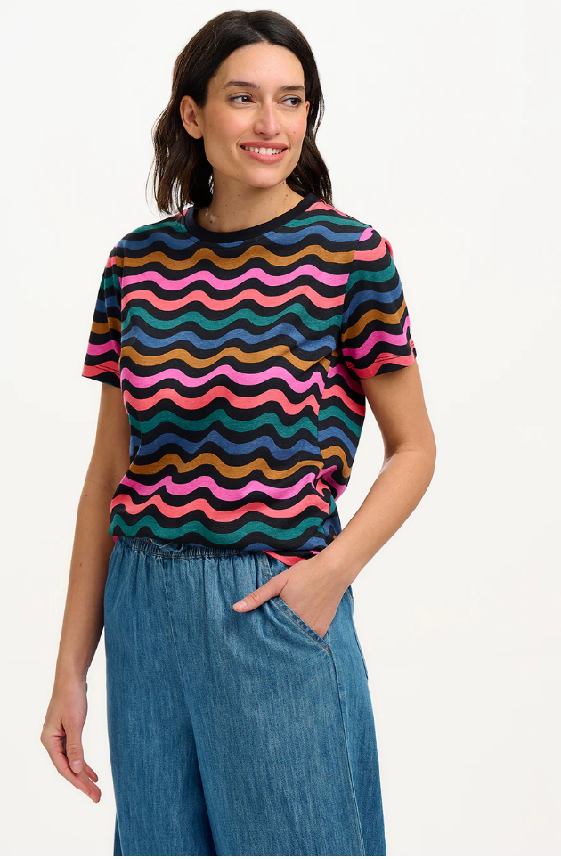 Sugarhill Brighton Maggie tee in black and multi wave