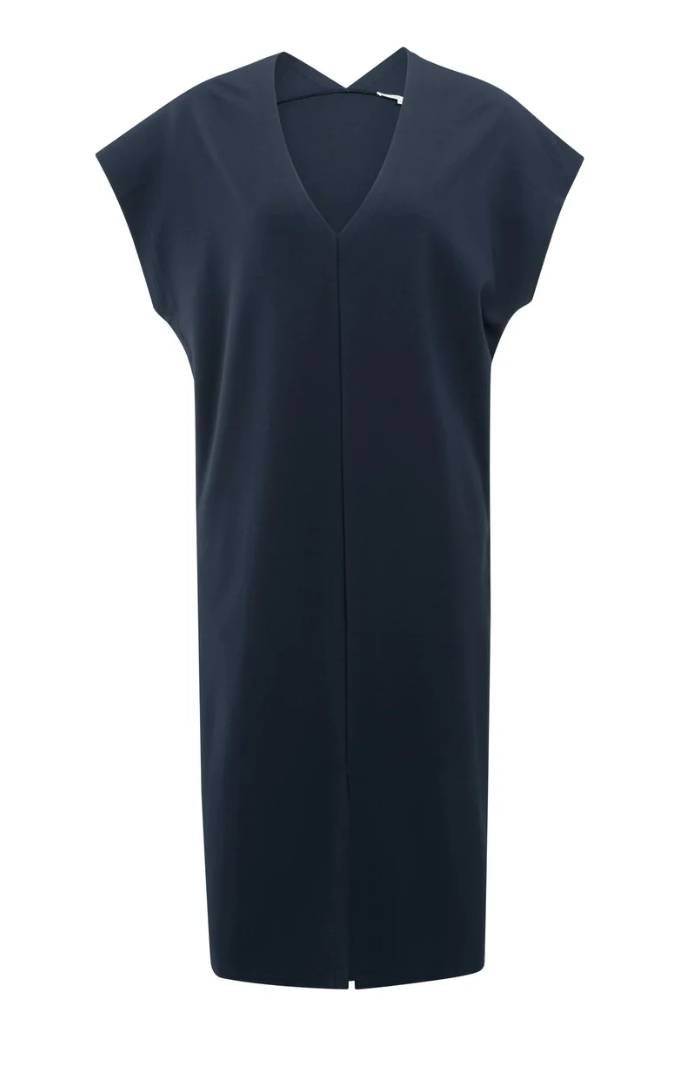 Yaya v neck, sleeveless dress with front slit in total eclipse